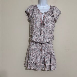 Skemo mini dress women M abstract pink draped waist tiered boho festival Y2K